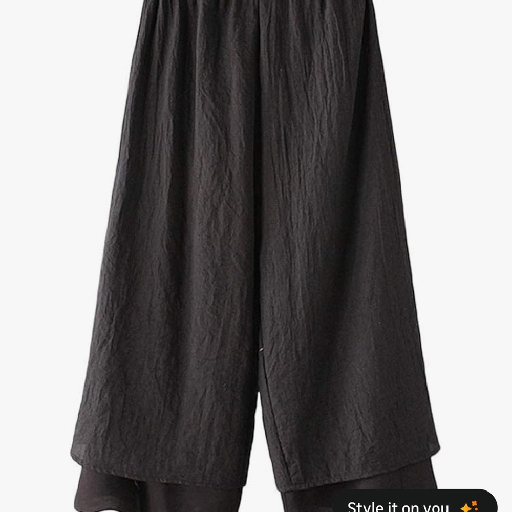 Minibee Women's Wide Leg Pants Loose Layer Capris Palazzo Elastic Waist Trousers